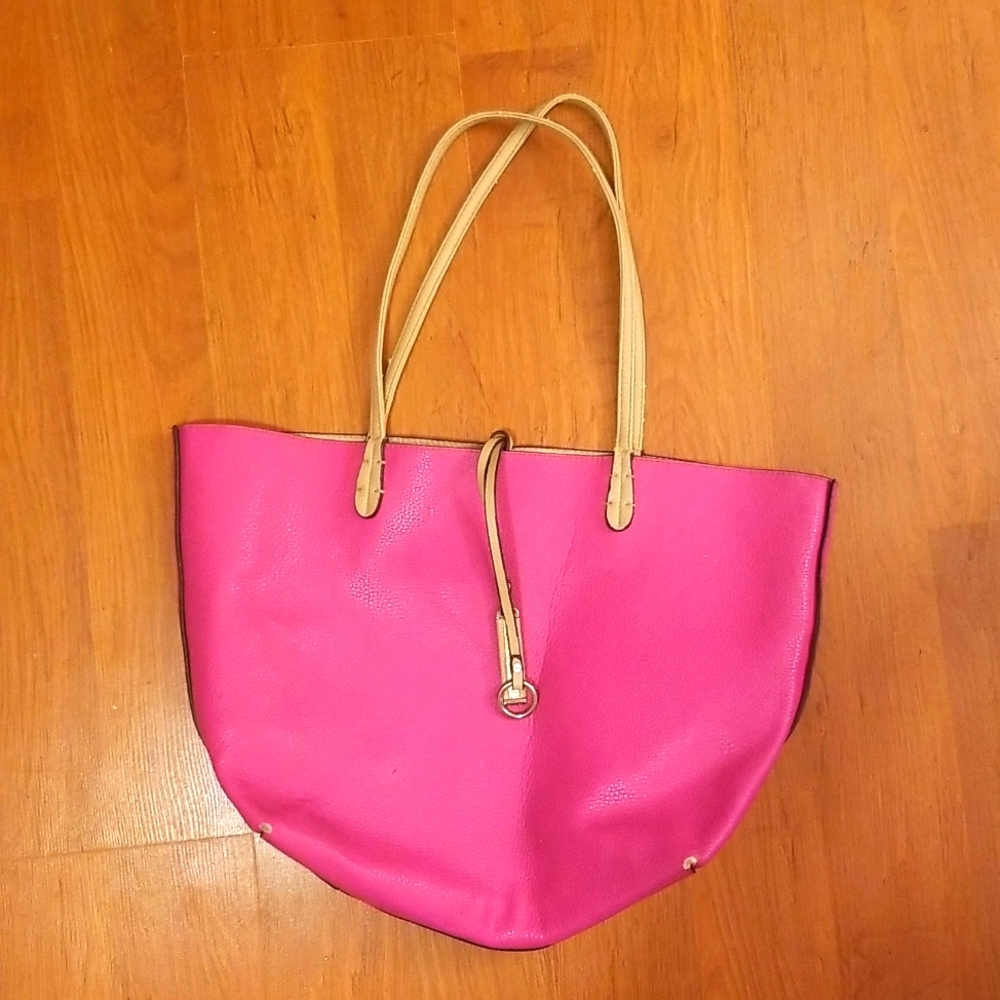 Hot Pink Vegan Leather  Reversible Shoulder Bag